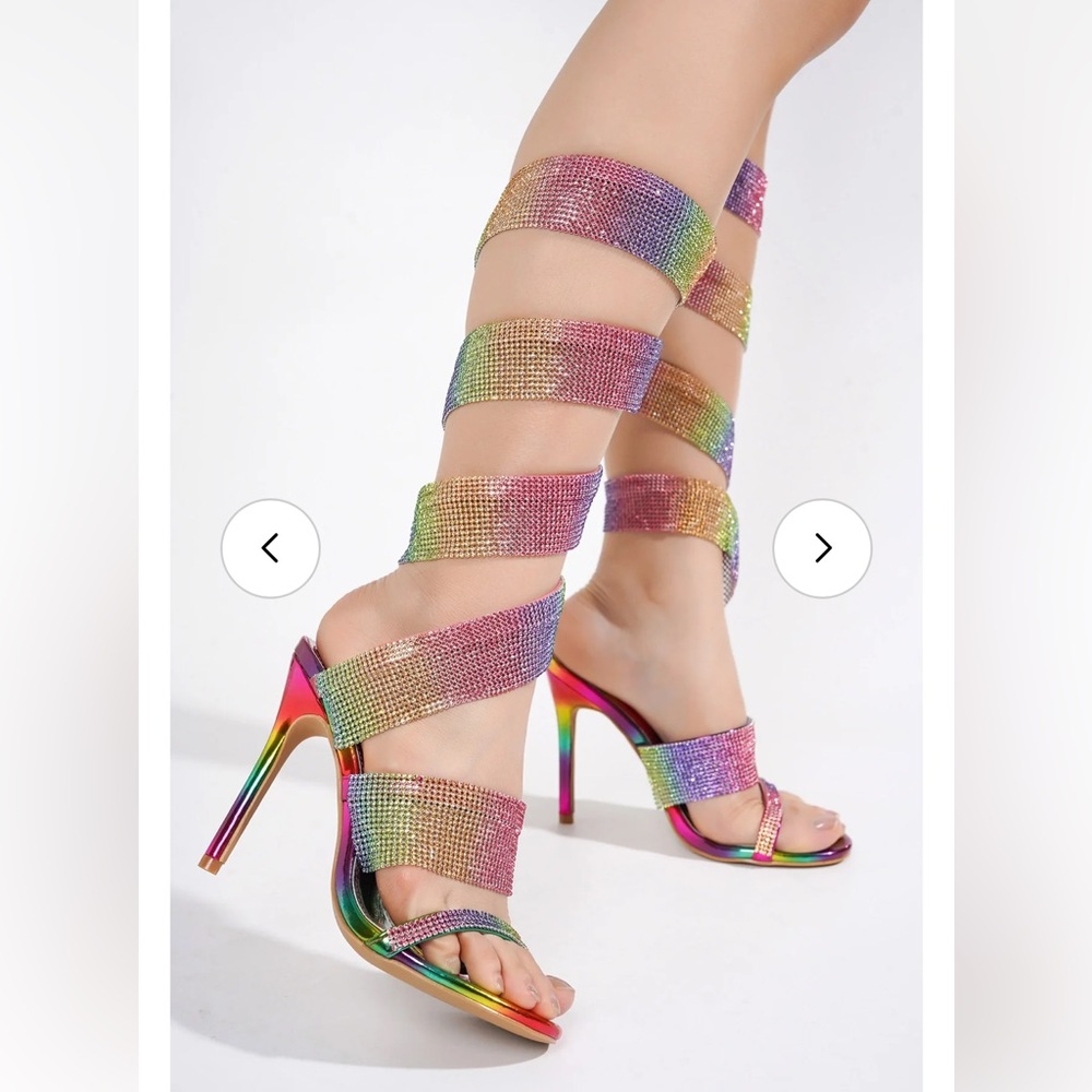 •CAPE ROBBIN• “Fred” Thick Strap Rhinestone Lace-up Heels - Multi // NIB - Picture 5 of 16